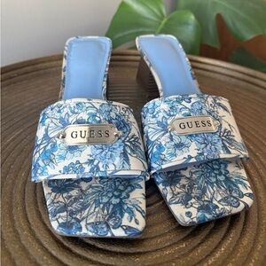 GUESS Women’s Blue & White Floral Block Heels | Size 8.5